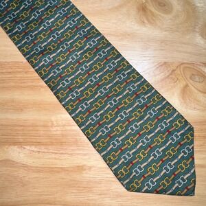 VTG Paolo Gucci Tie Mens Horse Bit Equestrian Repp Silk Luxury Necktie Italy